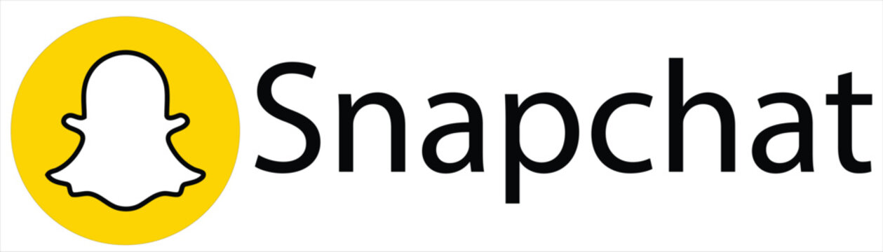 Official snapchat logo with yellow round button ghost icon and black text typography isolated on white background