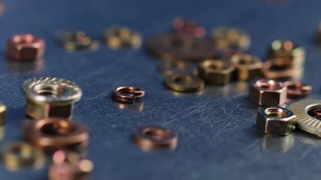 Metal screws for fastening equipment. Soft focus. Close-up. 