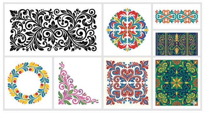 floral ornament collection colorful vector illustrations