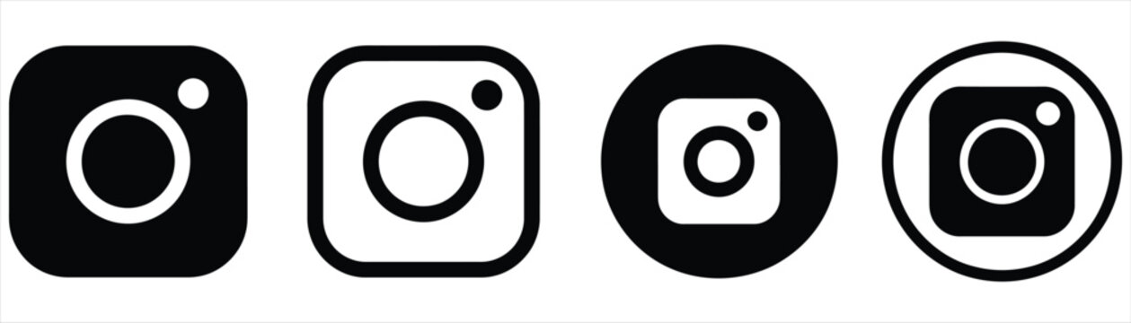Instagram Icons Set with Black Square and Circle Buttons in Outline and Glyph Style