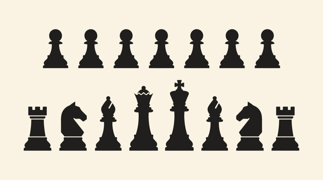 Chess pieces arrangement black and white set on neutral background