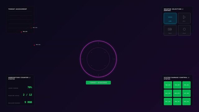 Futuristic motion animation of a digital interface with dynamic circular progress indicator and vibrant green grid elements for technology and data visualization.
