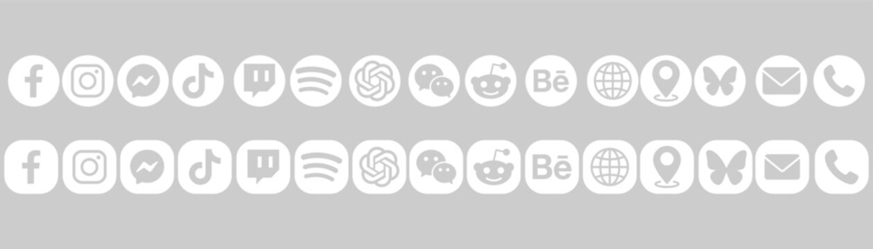 Minimalist Social Media and Tech Application White Line Logo Icons Set on Grey Background Concept Layout