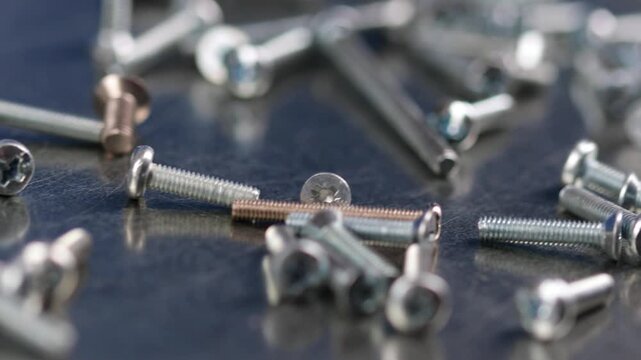 Metal screws for fastening equipment. Soft focus. Close-up. 
