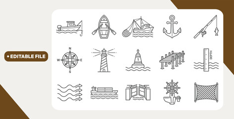 Nautical and maritime icons showing boats anchors and navigation © Kingko