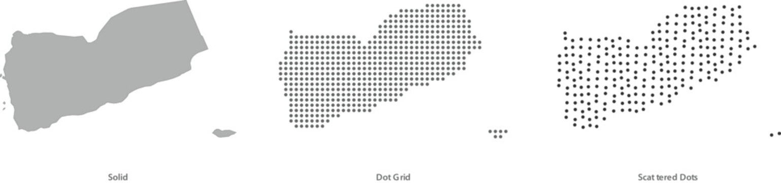 Set of peru map silhouettes in solid, dot grid and scattered dots style vector illustration