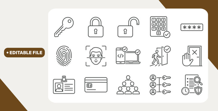 Access control icons showing authentication and entry symbols