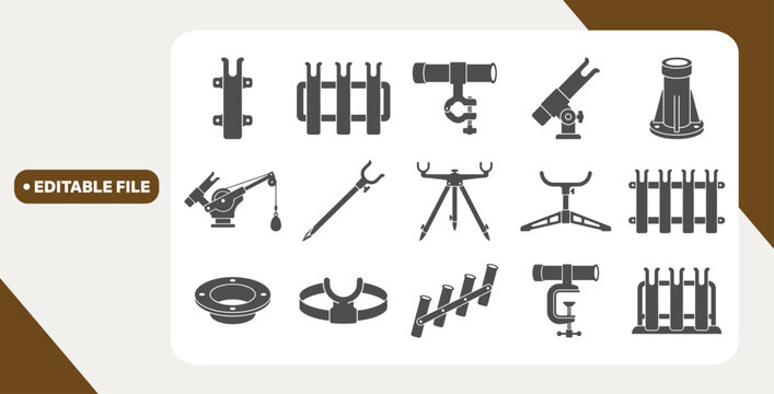 Fishing rod holder icons showing mounting and support types on white