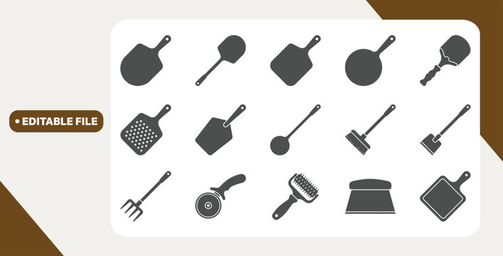 Pizza oven tools icons showing peels and utensils on white background