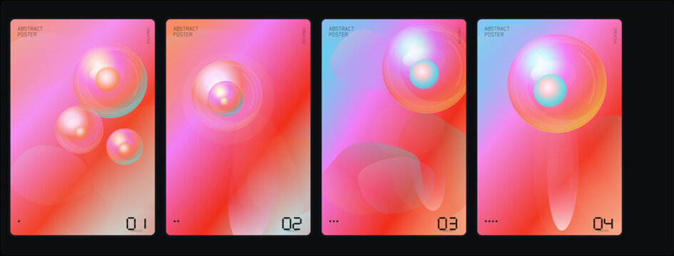 Abstract gradient backgrounds, colorful neon textures, 4 panel designs, vibrant pink orange hues