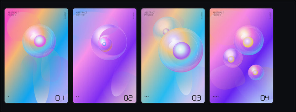 Gradient background, colorful bubbles, abstract vector set, 4 elements