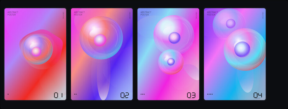Abstract gradient backgrounds, colorful fluid shapes, vibrant iridescent effects, neon light textures