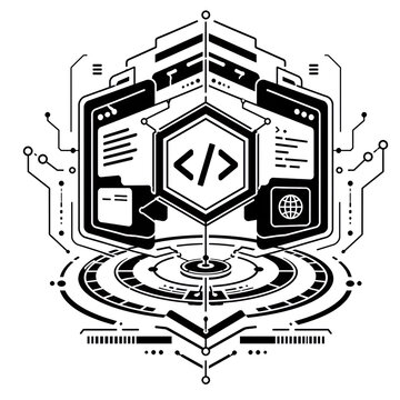 Web Development Hub Logo. Coding And Programming Vector Illustration.