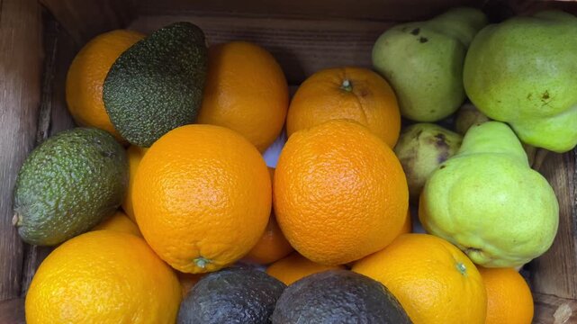 Produce Market Cinematic &ndash; Zoom In on Fresh Oranges and Avocados