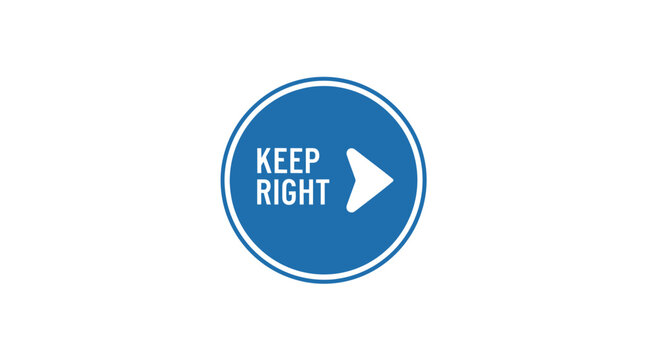 Keep Right Sign, Directional Arrow, Blue Circle, White Background