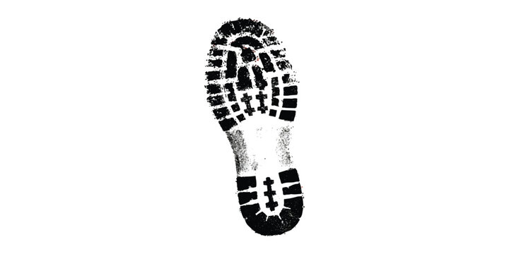 Black boot sole footprint print on the ground