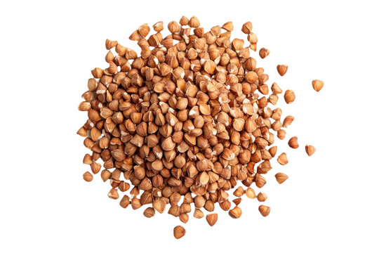 A pile of raw buckwheat groats isolated on transparent background