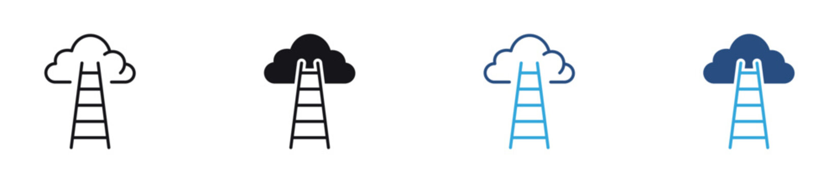 Dream and Aspiration Icon Set. Cloud with ladder symbol representing career goals, ambition, success journey, and future achievement concept. Vector illustration.