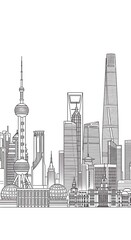Obraz premium Stylized line drawing of a modern city skyline with diverse, tall buildings