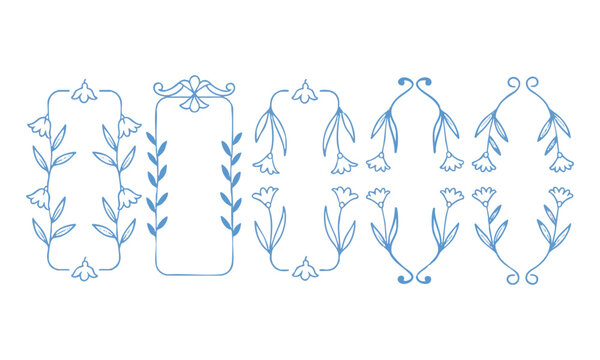 Delicate botanical floral outline frame collection vector illustration.