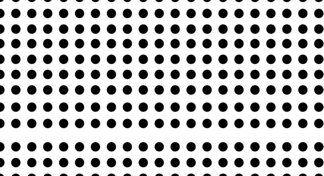 Seamless geometric pattern of uniform black dots in a grid on isolated white background.