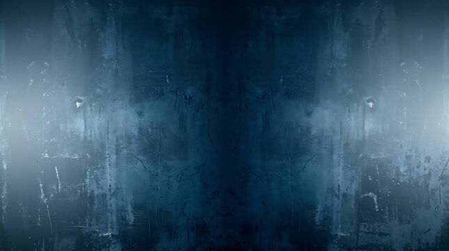 Dark blue grunge background with scratches and fog