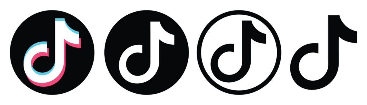 TikTok Logo Icon Set in Black and White Rounded Buttons for Social Media Video Layout