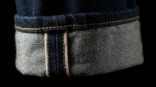 Detail of a folded denim cuff with selvedge edge