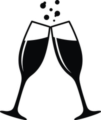 Clinking Champagne Flutes Toast with Bubbles Silhouette © Jannati