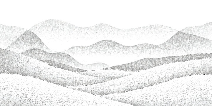 Minimalist mountain landscape illustration with rolling hills and simple line art style