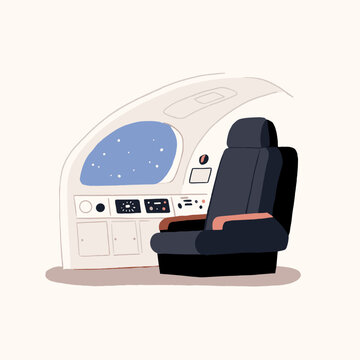 Futuristic Micro-Shuttle Interior with Curved Pilot Seat and Starfield View
