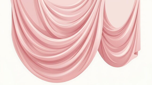 Elegant pink fabric curtains draped in soft folds on white backdrop