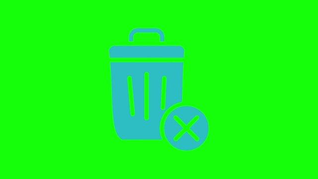 Animated trash bin and delete icons isolated on a green screen for software interface design