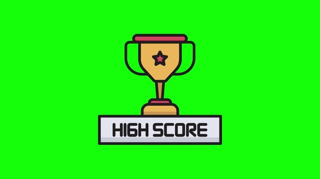 High score gaming animation set with trophy icons and text on a green screen background.