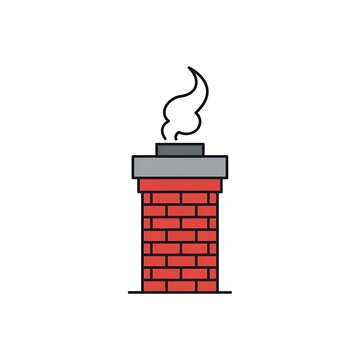 Stylized brick chimney emits wisps of smoke against a stark white background