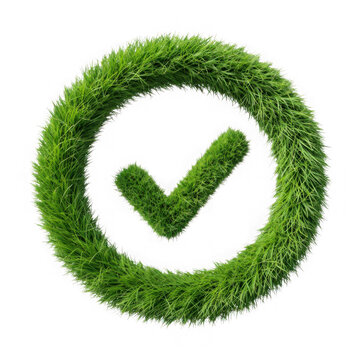 Green check mark made of grass texture in a circular shape