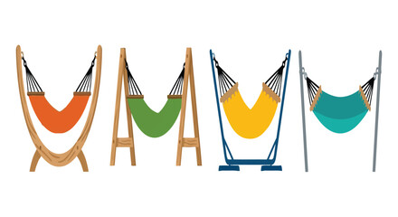 Colorful Hammocks With Wooden Stands Flat Vector Illustration On White Background © vectors home