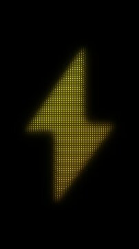 Golden Lightning Bolt Symbol Particle Animation on Dark Background, Glowing Dot Grid Vertical Scanning Animation Motion Graphics Seamless Loop, 4K