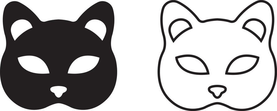 Carnival mask icon set collection with masquerade theater comedy tragedy animal and Venetian mask symbols in solid and outline styles isolated on transparent background