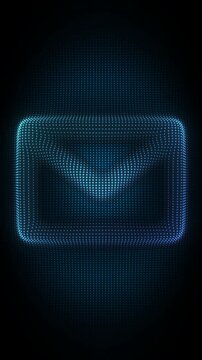 Blue Envelope Symbol Particle Animation on Dark Background, Glowing Dot Grid Pulsing Animation Motion Graphics Seamless Loop, 4K