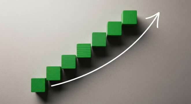 Green Blocks Representing Incremental Growth with Hand Drawn Arrow Strategy and Upward Trend for Progress Planning Success and Achievement