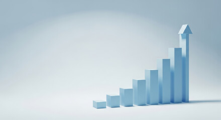 Fototapeta premium Growing Bar Graph Arrow Upward Financial Progress Concept Minimalist Style Business Achievement Development Success Rising Statistic Trend Report