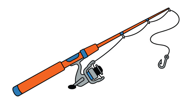 Fishing Rod With Reel And Line Flat Vector Illustration On White Background