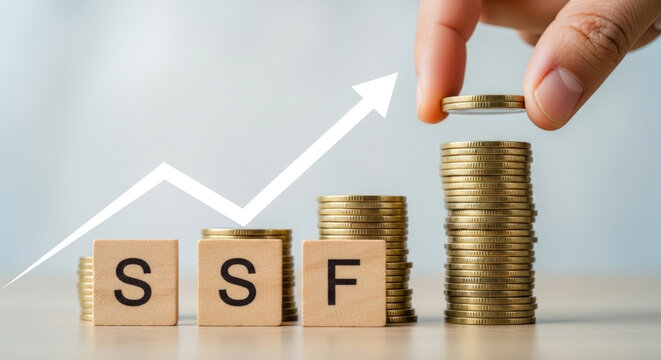 Growing Investment Funds Coins Stacked on SSF Blocks Upward Trend Financial Growth Increase Saving and Investment Conceptual Wealth