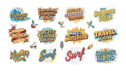 Summer Vibes Collection: A vibrant assortment of graphic designs celebrating summer themes, including beach vibes, tropical vacations, sunshine, and travel. © Ayesa