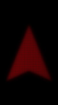 Red Arrow Pointer Symbol Particle Animation on Dark Background, Glowing Dot Grid Vertical Scanning Animation Motion Graphics Seamless Loop, 4K