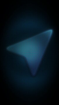 Blue Arrow Pointer Symbol Particle Animation on Dark Background, Glowing Dot Grid Pulsing Animation Motion Graphics Seamless Loop, 4K
