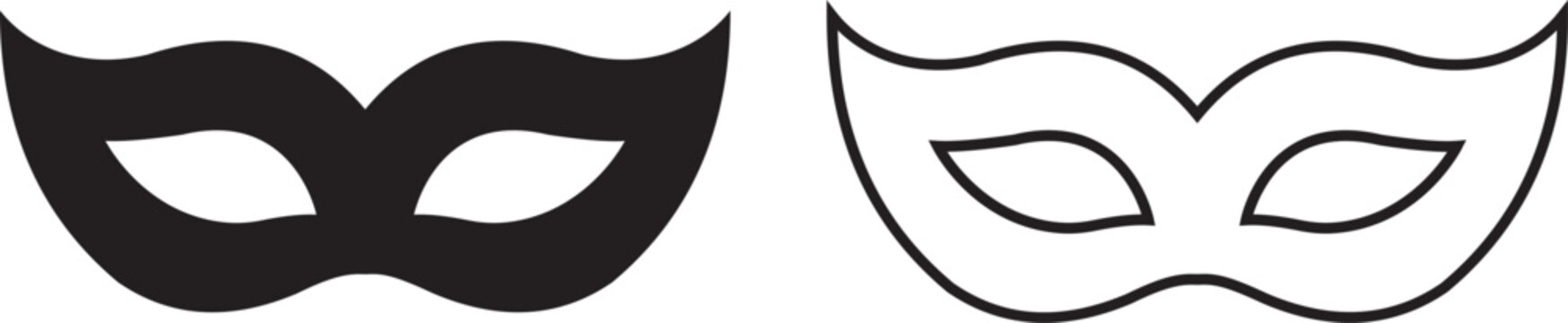 Carnival mask icon set collection with masquerade theater comedy tragedy animal and Venetian mask symbols in solid and outline styles isolated on transparent background