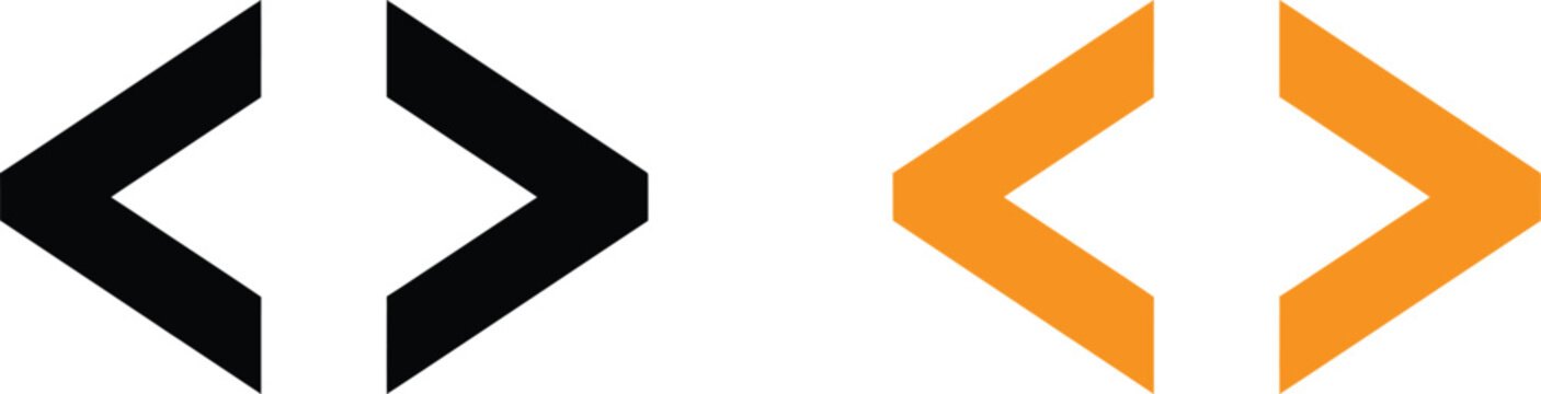 Black and orange coding brackets icon set for software development and programming Vector