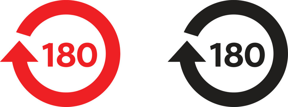 One hundred and eighty degree rotation icons in red and black Vector